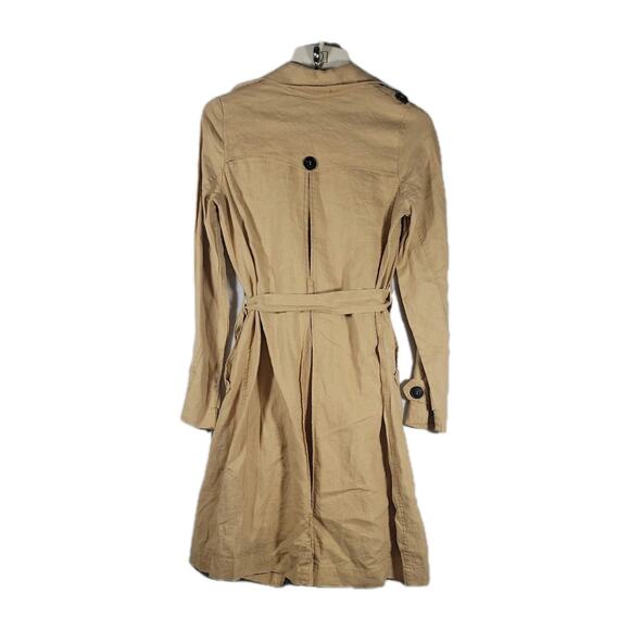 Anthropologie NEW Eva Franco Women's LINEN Beige/Brown Belted Trench Jacket M - Picture 2 of 7